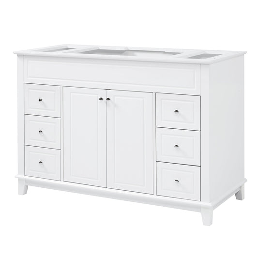 46" Bathroom Vanity without Sink, Cabinet Only, Soft-Close 6 Drawers & Double Doors with 2-Tier Shelves, Solid Pine Legs, White (Same SKU: N759P351752K)