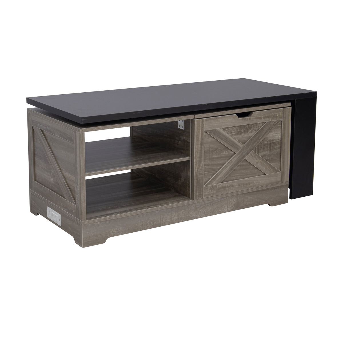 U-Can Farmhouse  Lift Top Coffee Table With Barn Doors, Wood Rectangle Center Table With Large Hidden Storage Space And Open Cabinet, For Living Room, Bedroom, Home Office