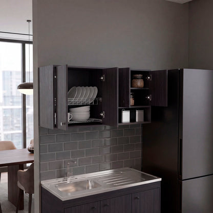 Napoleon Wall-Mounted Kitchen Cabinet with 4 Door Closed Storage Cabinets, Interior Shelves and Open Small Storage Space