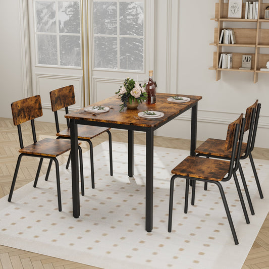 5-Piece Dining Table Set with 4 Chairs, 43" Kitchen Table & Chairs Set for 4, Dining Room Table with Metal Frame & MDF Board, Perfect
