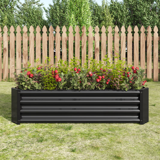 Black 4×2×1ft Metal Raised Garden Bed, Rectangle Raised Planter for Flowers Plants, Vegetables Herb