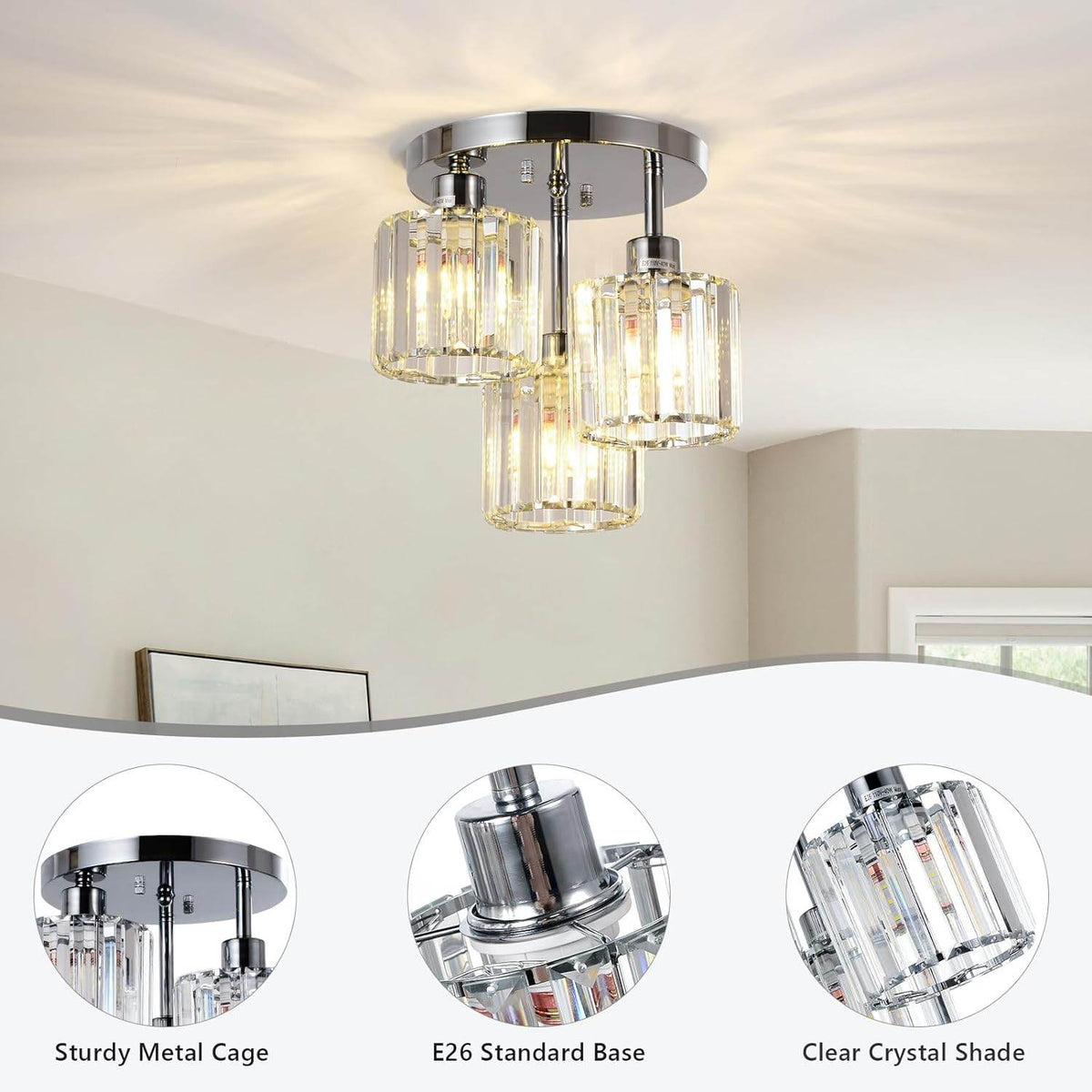 Semi Flush Mount Ceiling, 3-Light Kitchen Mount