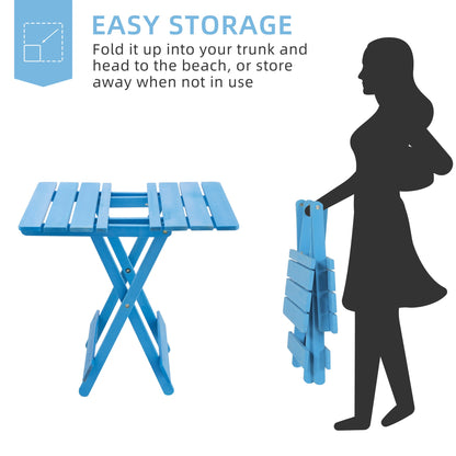 Folding Square Table Patio Outdoor solid wood Table for Backyard, Balcony, Portable Design Space-Saving Blue Color