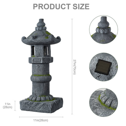 Magnesium Oxide Solar Pagoda Garden Statue with Warm LED Light, Oriental Stone Tower Lantern Outdoor Yard Patio Decor Ornament, Ideal Gift, 27.56'