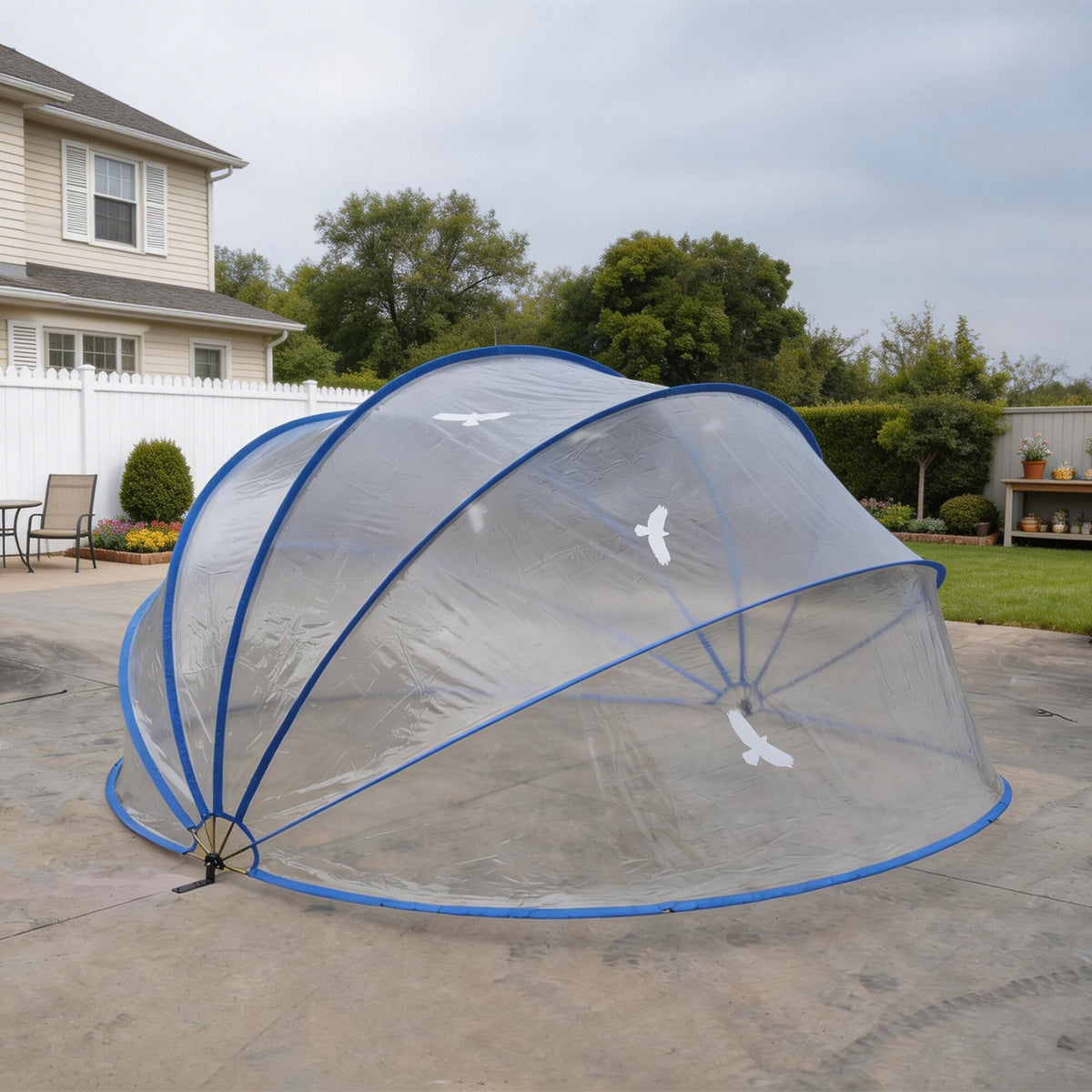 NEW 18ft Ground-Mounted Retractable Pool Cover, PVC Film Fiberglass Rod Pool Fence, Outdoor Pool Accessories, Suitable for 17.7FT and smaller Round Pools