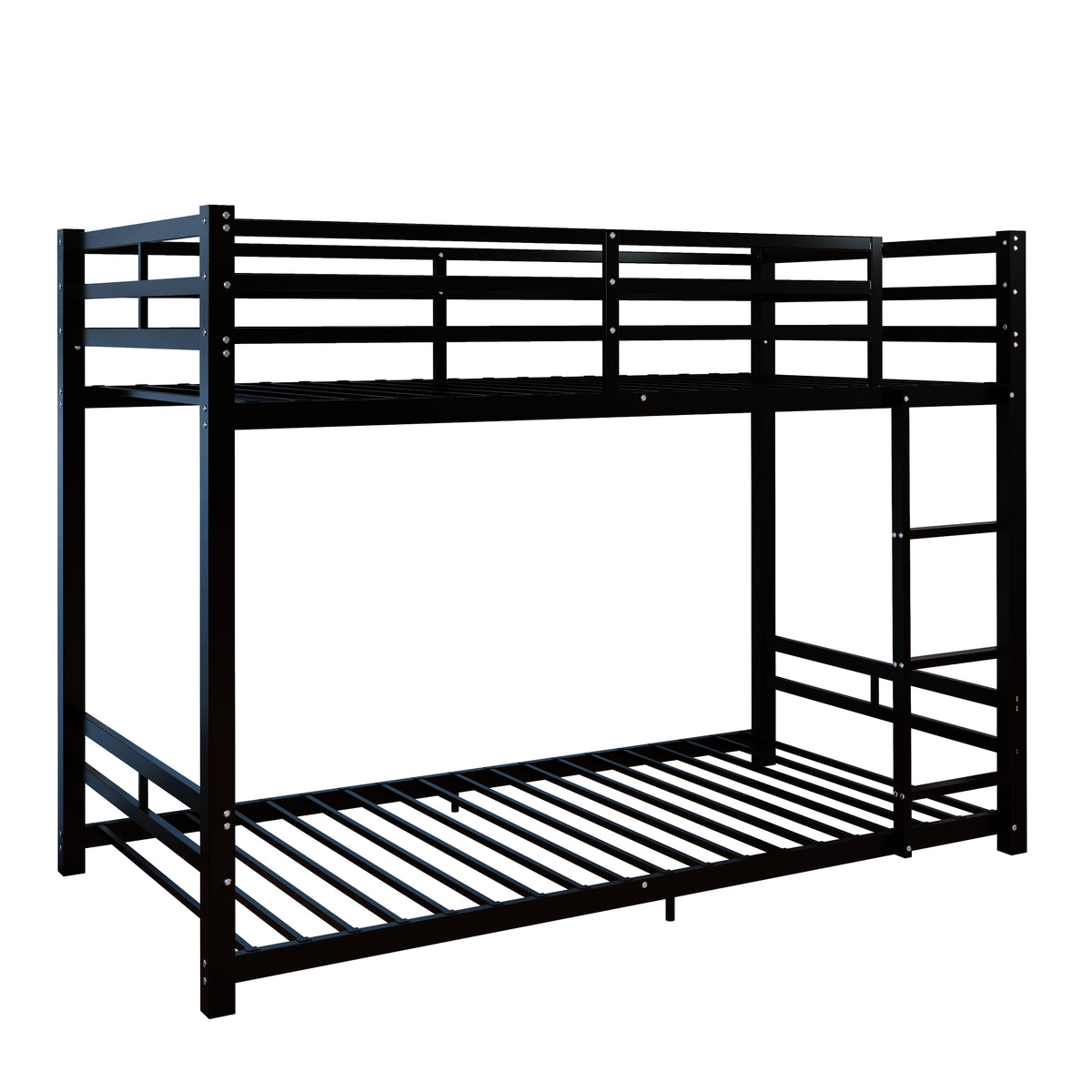 Twin Over Twin Metal Bunk Beds, 19 bed crossbars,Heavy Duty Bed Frame with Safety Guard Rail & Ladder, Low Floor Bunk Bed for Boys Girls Adults,400+480lbs load capacity, No Box Spring Needed (Black)