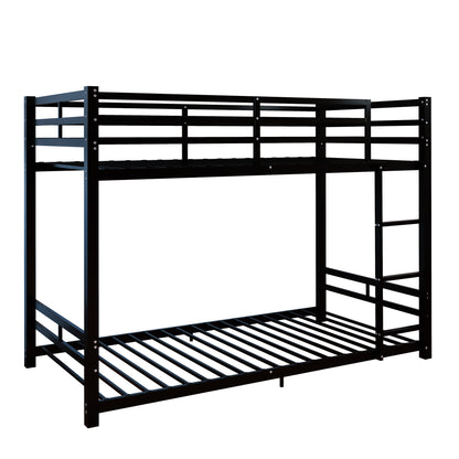 Twin Over Twin Metal Bunk Beds, 19 bed crossbars,Heavy Duty Bed Frame with Safety Guard Rail & Ladder, Low Floor Bunk Bed for Boys Girls Adults,400+480lbs load capacity, No Box Spring Needed (Black)
