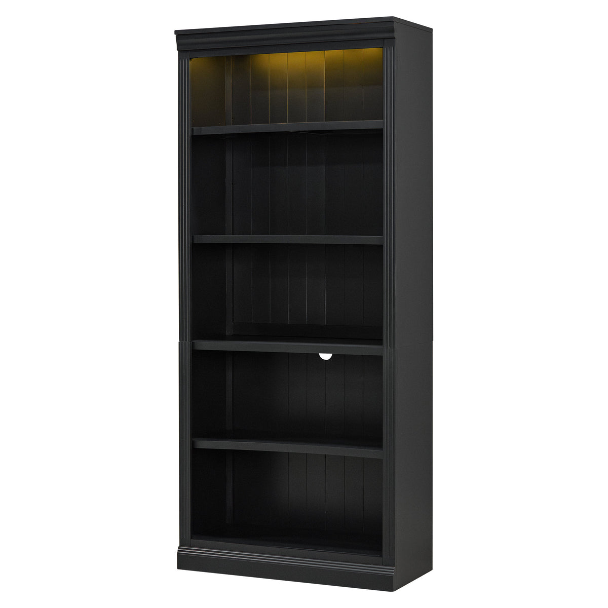 83.4' Tall Wood Bookcase with light strip,5-Tier Decor Bookshelves with Adjustable Shelves,Storage Organizer for CDs/Books/Movies,Free Standing Storage Shelves for Living Room,Home Office,Black