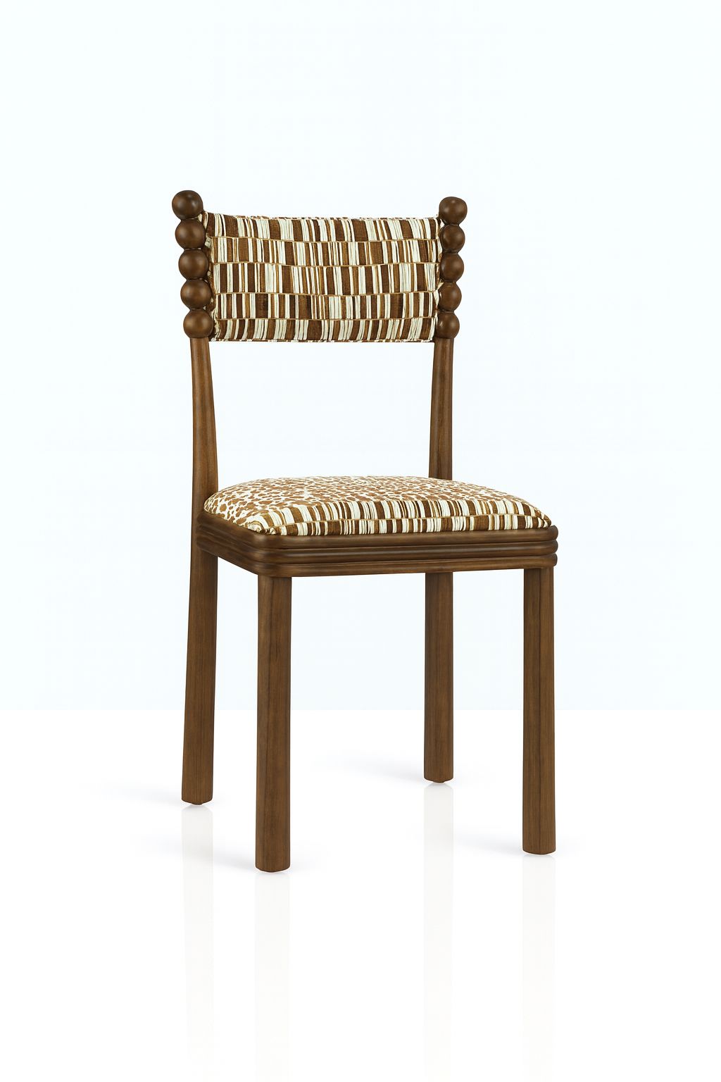 Postmodern Ball-Turned Solid Wood Dining Chair, Mid-Century Accent Side Chair with Patterned Upholstered Seat for  Dining Room, Living Room, Kitchen & Bedroom, Set of 2