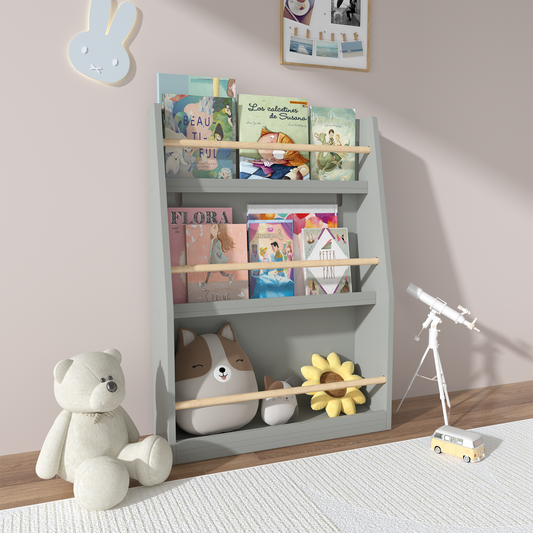 3 Tier Kids Book Shelf, Kids Book Rack, Helps Keep Bedrooms, Playrooms, and Classrooms Organized, Gray