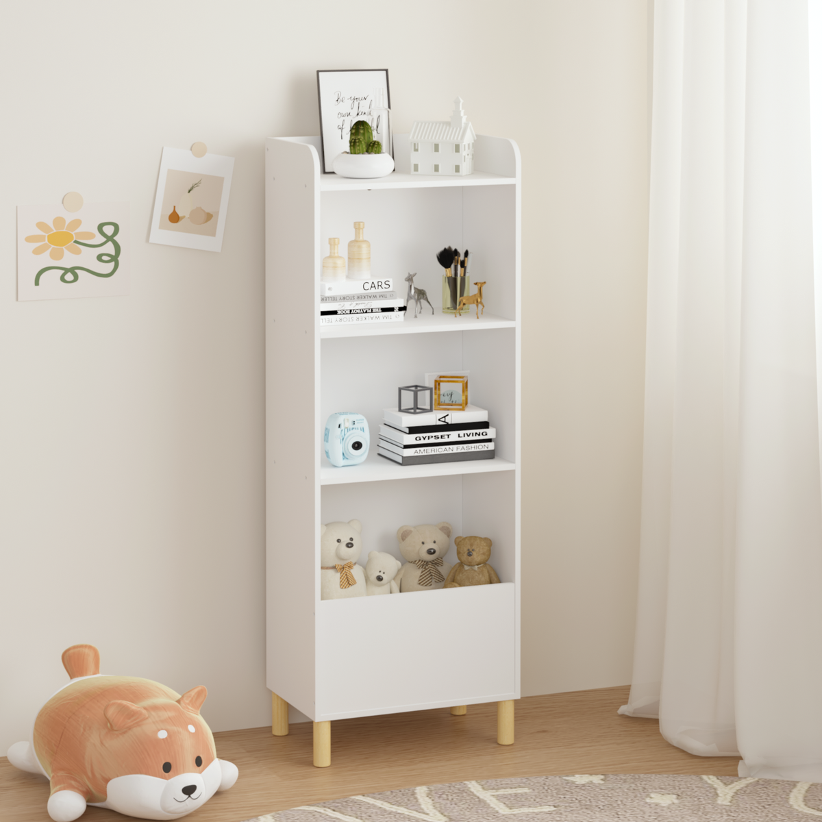 Kids 4-Tier Bookcase, Children's Book Display, Bookshelf Toy Storage Cabinet Organizer for Children's Room
