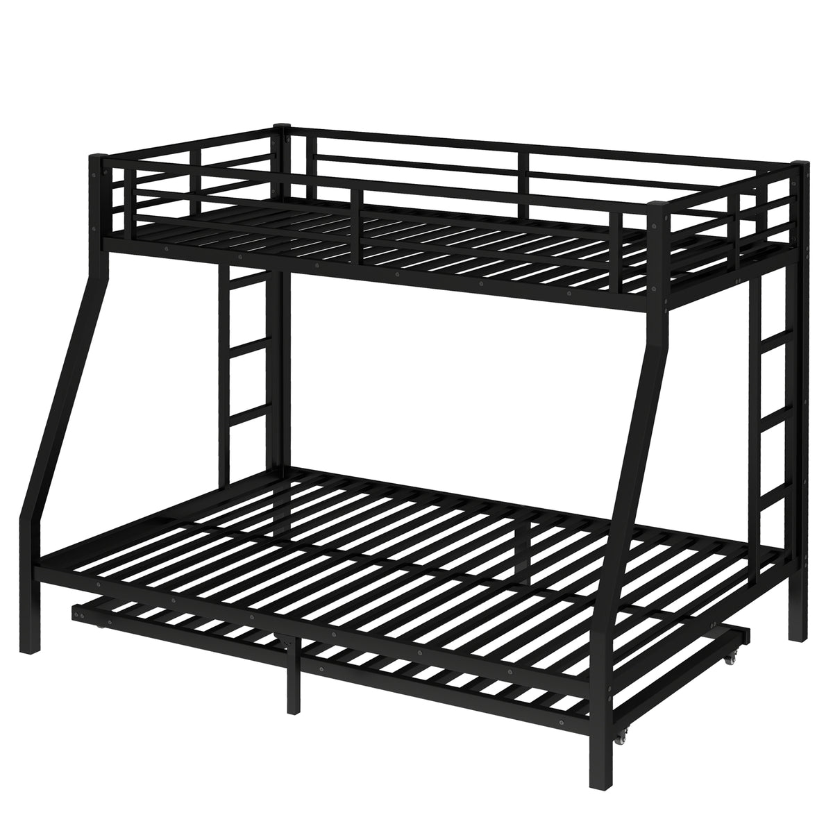 Twin over Full Metal Bunk Bed with Twin Size Trundle, Black