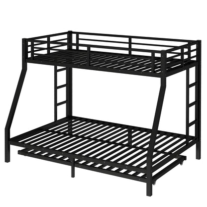 Twin over Full Metal Bunk Bed with Twin Size Trundle, Black