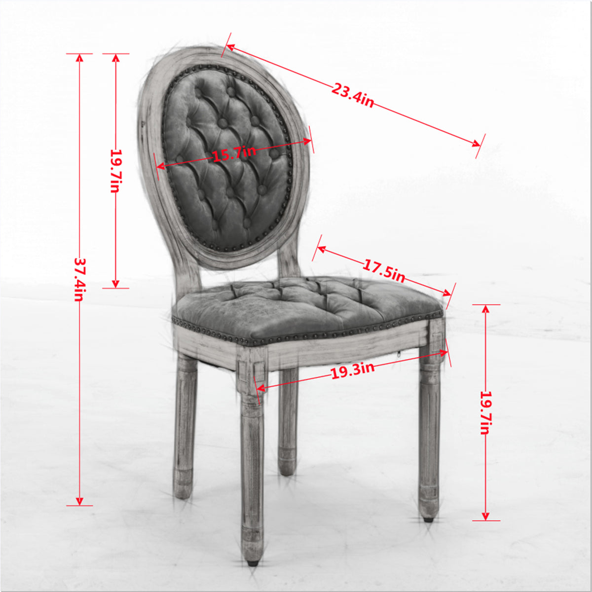 French Style Solid Wood Frame Antique Painting, Hand-pulled buckle decoration PU artificial leather Dining Chair with Nailhead Trim