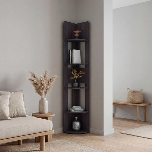 FM FURNITURE Russellville Corner Bookcase Tiered Tall Narrow Storage Shelving Display Wenge