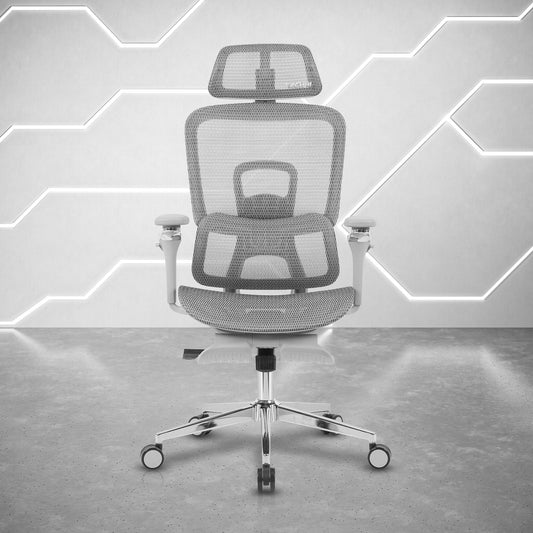 Techni Sport Ergonomic Mesh Office Chair with 5D Armrests & Retractable Footrest, Grey
