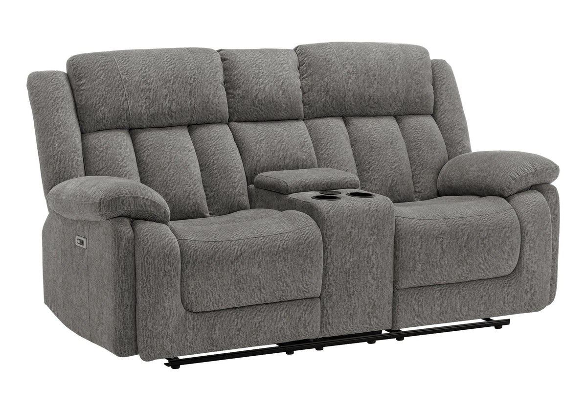 Reclining Love Seat, Power Recliner, 2 Seater, Upholstered, 76" Wide, Console Included, Usb Port Included, Light Grey Fabric, Transitional