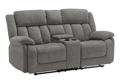 Reclining Love Seat, Power Recliner, 2 Seater, Upholstered, 76" Wide, Console Included, Usb Port Included, Light Grey Fabric, Transitional