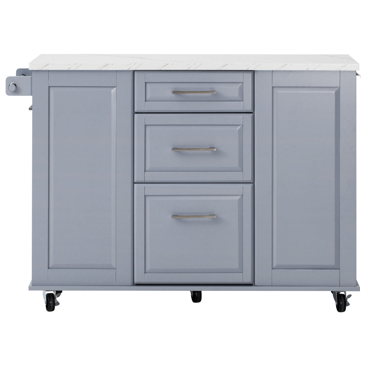 K&K 50.7" Kitchen Island with Storage Tilt Trash Can Cabinet and Pull Out Cabinet Organizer – Blue
