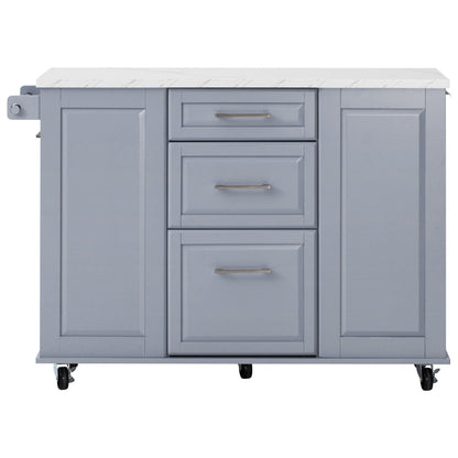 K&K 50.7" Kitchen Island with Storage Tilt Trash Can Cabinet and Pull Out Cabinet Organizer – Blue