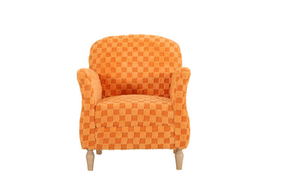 Checkered Corduroy Accent Armchair, Plush Checkerboard Upholstered Single Sofa Chair with Solid Wood Legs, Comfort Upholstered Side Chair, Available in Beige, Orange & Gray for Living Room and Bedroom