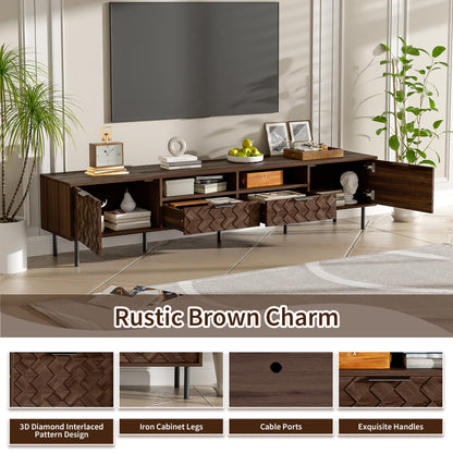 Modern 78 inch TV Stand for TVs up to 85 inches, Walnut Finish with Closed Storage, Soft-Closing Hinges, Iron Legs