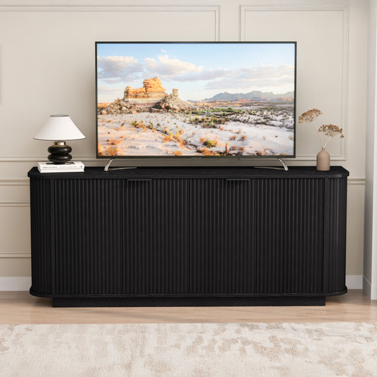 63'Wavy Storage Sideboard, Double-Door Buffet Cabinet with Adjustable Shelves, Suitable for Kitchen, Living Room, Hallway - Versatile Storage (Black)