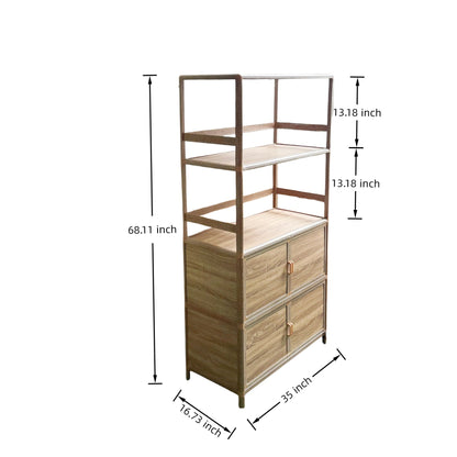 Tall Storage Cabinet with Open Shelving, 35.00" W x 16.73" D x 68.11" H, Freestanding Wood-Grain Aluminum Storage Cabinet with 4-Door Closed Storage for Kitchen, Entryway, Patio & Garage