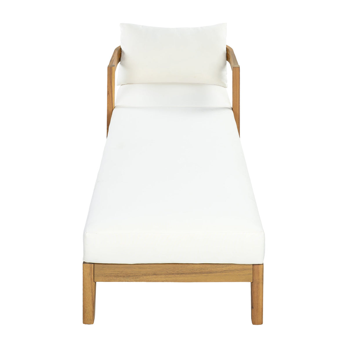 78" Acacia Wood Outdoor Chaise Lounge Chair with Curved Frame, Weather Resistant Patio Reclining Daybed with Thick Removable Cream Cushion, Single Arm Outdoor Lounger for Poolside, Backyard & Garden