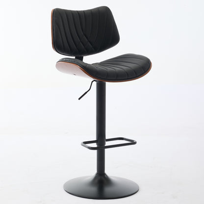 Walnut Bentwood Bar Stools Mid Century Modern Adjustable Counter Height Black Leather Upholstered 360°Swivel Bar Chairs for Kitchen – Model W1143P173514
