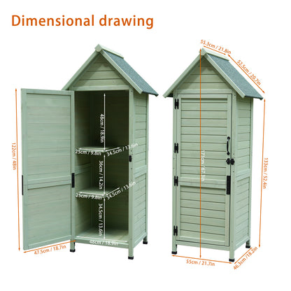 Outdoor Wooden Storage Shed, Tall Narrow Garden Tool Cabinet with Lockable Door & 2 Shelves, Waterproof Asphalt Roof, Vertical Tool Organizer for Patio, Backyard, Lawn