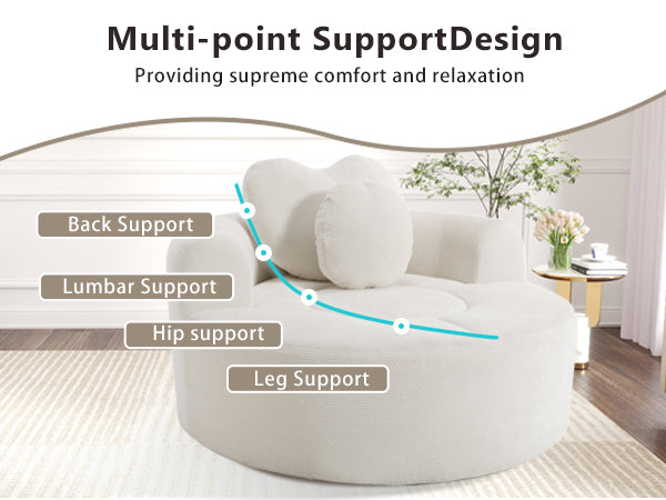 Round Sofa Bed with Memory Foam Sectional Couches for Living Room, Cloud Couch with two pillows, Beige