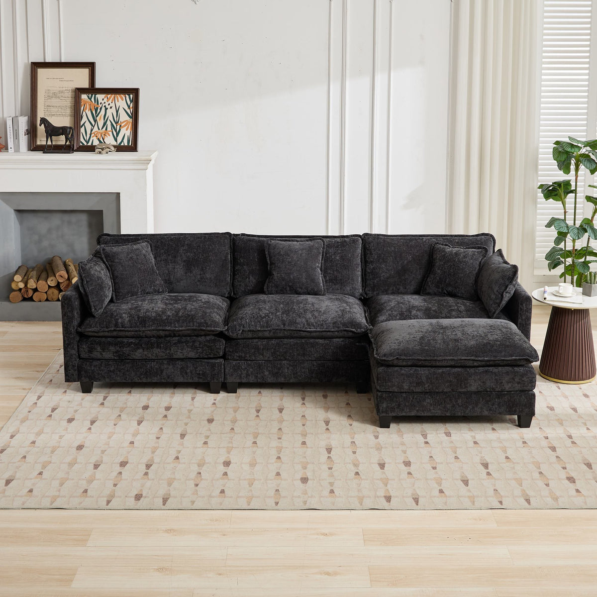 Cloud Sofa 3 Seats (Ottoman is not included), Modern Sectional Couch, Comfy Double Layer Upholstered Seat Cushion – Black