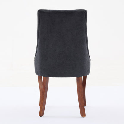 Rayon Cloth Flocking Linen Dining Chairs Channel Kitchen Dinner Chair Comfy Fabric Upholstered Accent Chair for Dining Room with Curved - Black