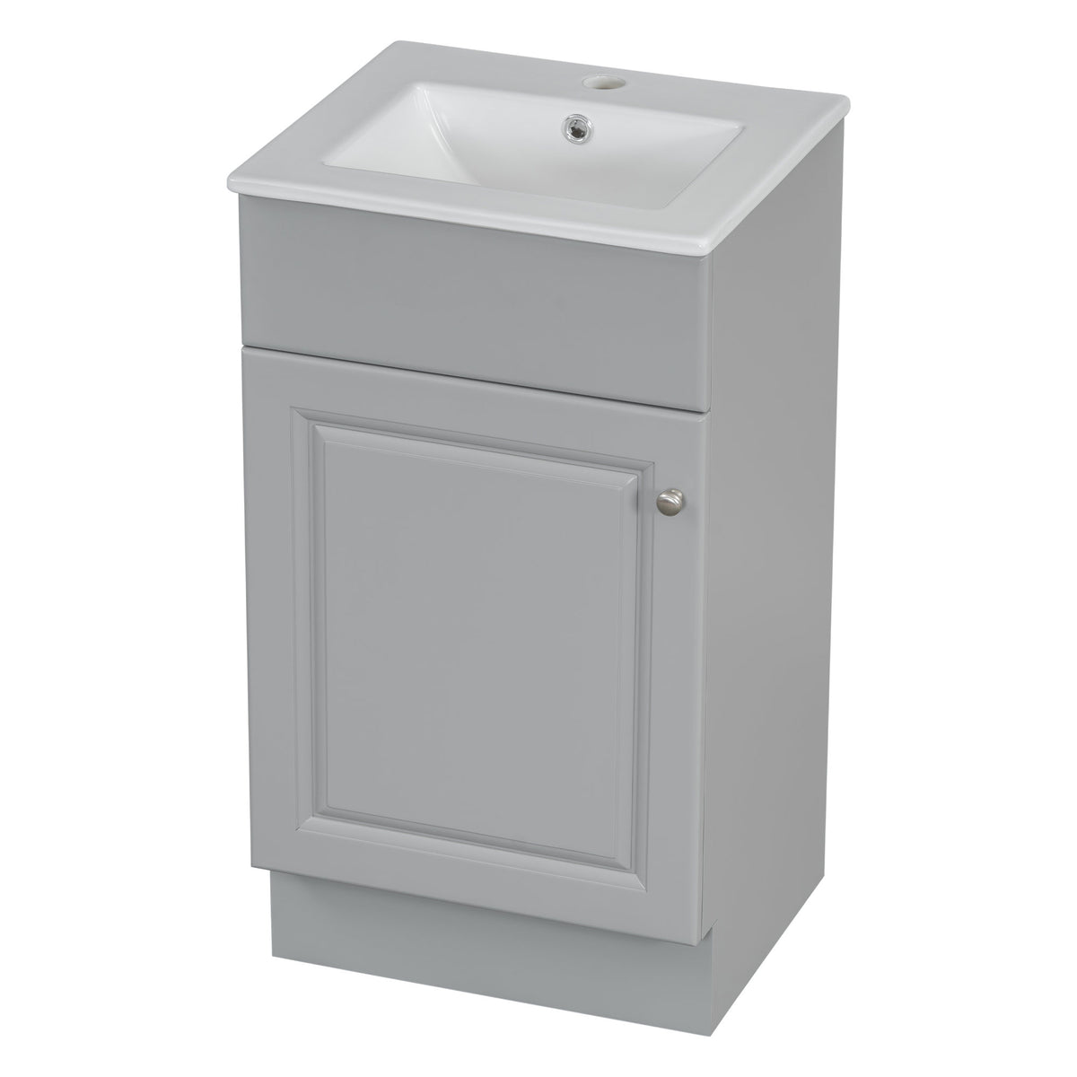 [Video] 18" Bathroom Vanity with Sink, Vanity Cabinet with Door Shelf and Adjustable Shelf, Grey