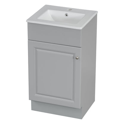 [Video] 18" Bathroom Vanity with Sink, Vanity Cabinet with Door Shelf and Adjustable Shelf, Grey