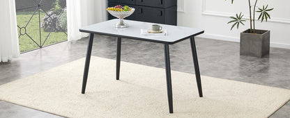 Modern minimalist rectangular dining table, suitable for 4-6 people. Tempered glass countertop+lower MDF board, imitation marble texture – Model W1151S04618