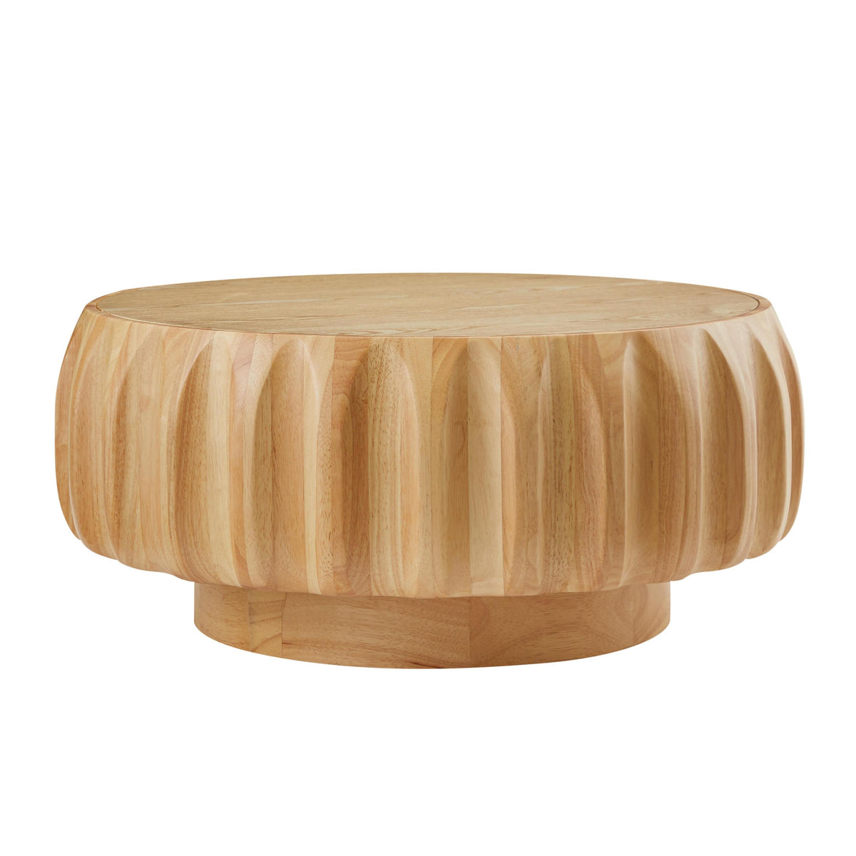 Round Coffee Table with Solid Wood Carved Frame and Elegant Sculptural Design