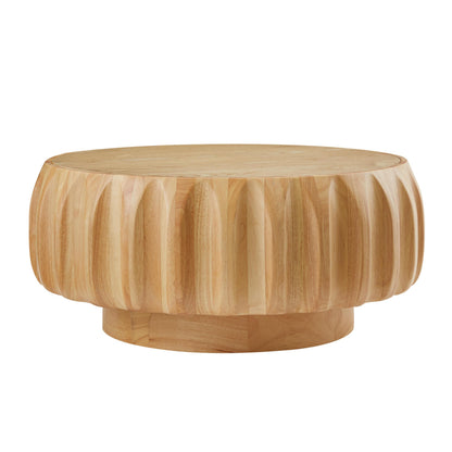 Round Coffee Table with Solid Wood Carved Frame and Elegant Sculptural Design