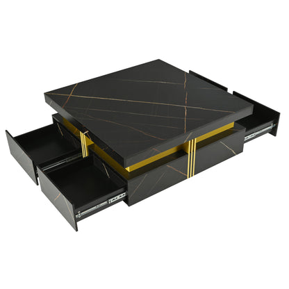 Modern Black Square Storage Coffee Table With 4 Drawers