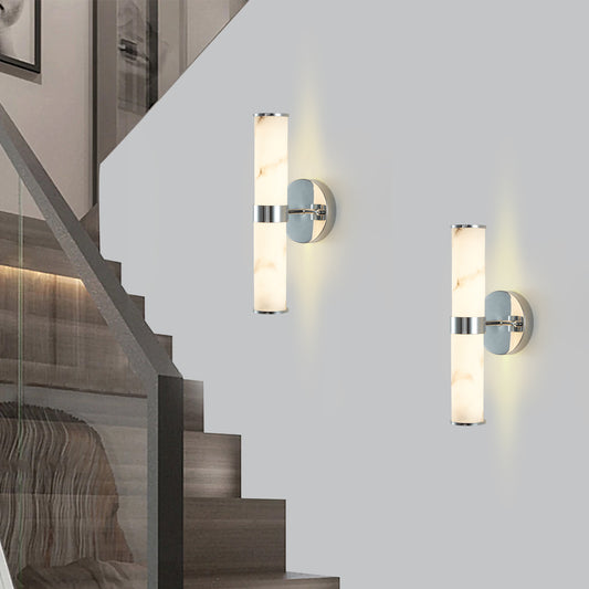 Resin Imitation Marble and Chrome Wall Sconce, Set of 2, Modern Vertical Light Fixture, Hallways, and Bedrooms (Only Indoor)
