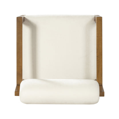 Rubber Wood Dining Chairs, Upholstered Fabric Armchairs(Set of 2),Natural wood + Beige fabric