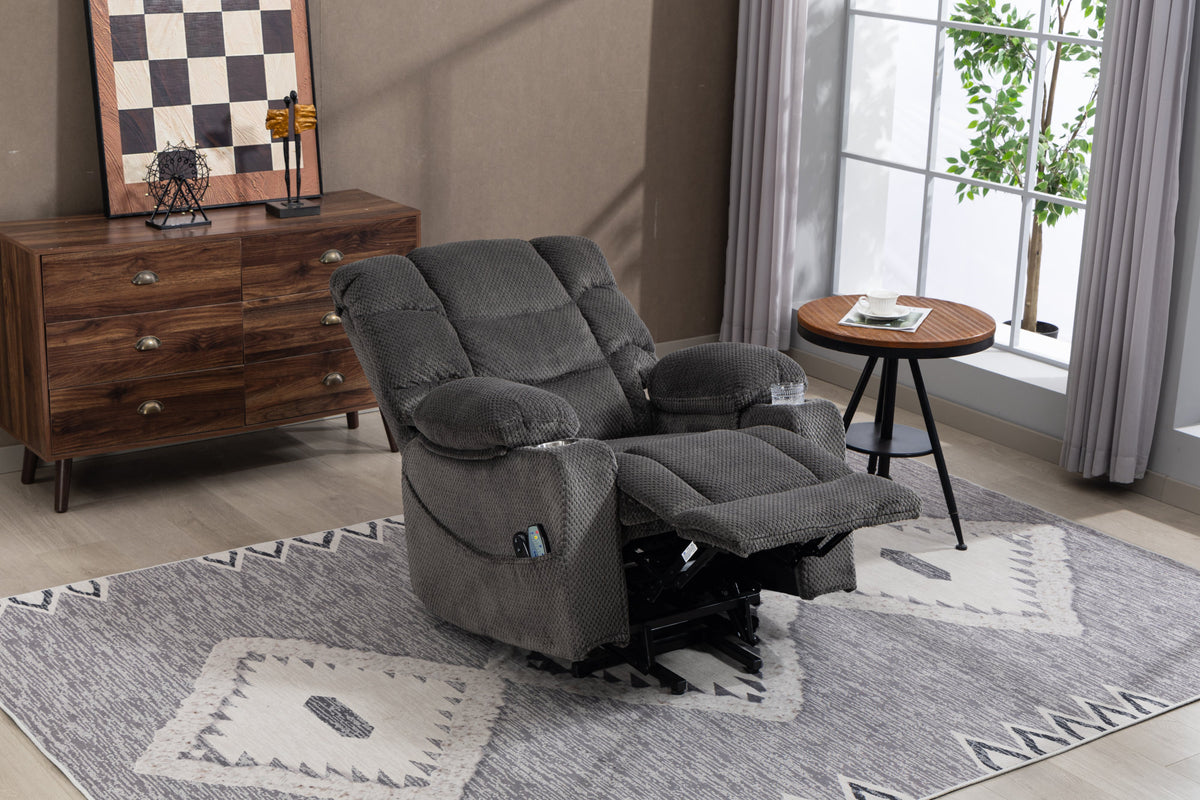 Ultra wide electric lounge chair with hot massage heating and auxiliary standing function - velvet rotating lounge chair for living room, bedroom, and office use