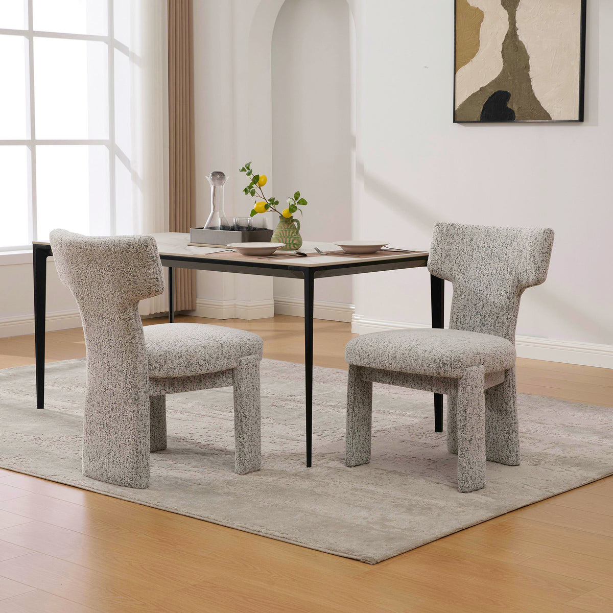 22.05" Wide Modern Upholstered Chenille Dining Chair Set of 2 with Rubberwood Legs, Armless Curved Back Accent Chairs for Living Room Bedroom Restaurant Cafes Dining Room Reception, White/Black