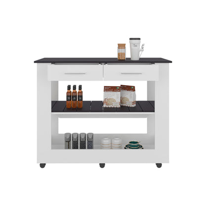 Kitchen island  with Open Storage and 3 Shelves, White