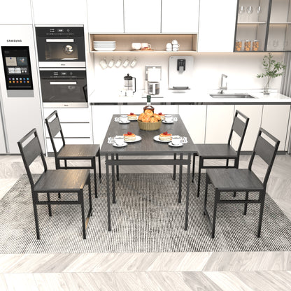 Extendable Dining Table Set with 4 Chairs, Industrial Rectangular Expandable Kitchen Table, Wood Grain Metal Frame Space Saving Dinner Furniture for Small Family Apartment