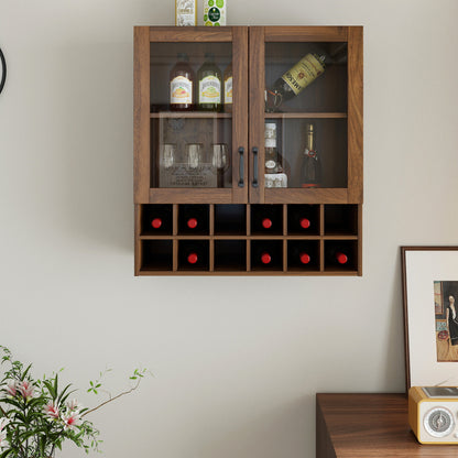 Wall-Mounted Wine Cabinet with Glass Doors, Hanging Wine Rack Storage Cabinet for Home Kitchen Dining Room