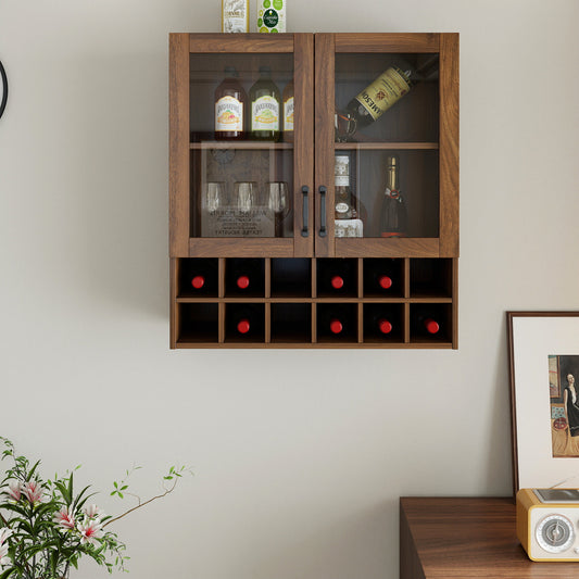 Wall-Mounted Wine Cabinet with Glass Doors, Hanging Wine Rack Storage Cabinet for Home Kitchen Dining Room