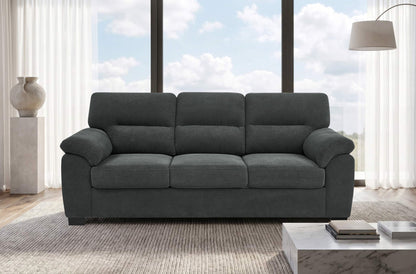 3-Seater Sofa, Dark Gray Upholstered Couch, Modern Living Room Furniture, Textured Fabric Sofa, Minimalist Settee, Comfortable Armchair, Sturdy Frame Sofa
