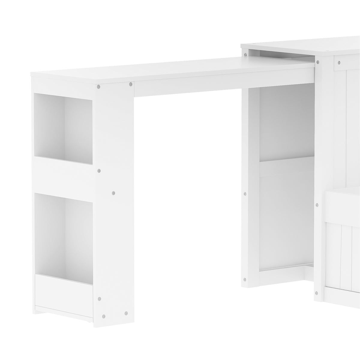 Twin Modern Platform Bed with Integrated Desk and Storage, Wood Bed Frame with wide Headboard, Footboard Drawers & Side Shelves, Multifunctional Space Saving Bedroom Furniture for Teen and Kids, White